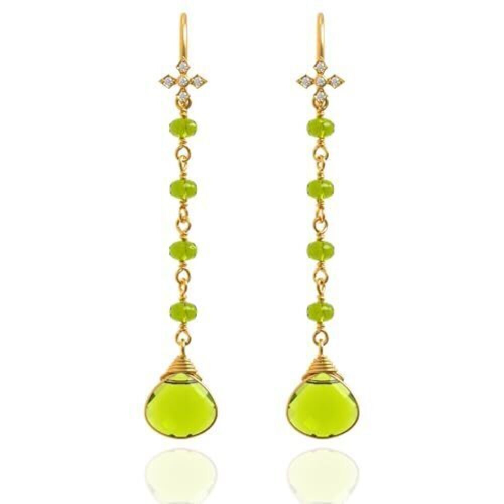 9947 Peridot Earrings in Heart Long Chain Dangle Shape - 18K Gold Vermeil